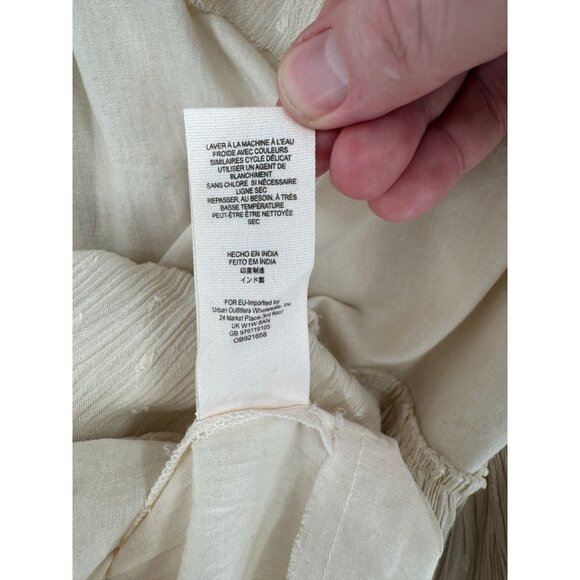 Free People Day Glow Embroidered Mini Dress Women's Small Beige/Red Frayed Hem - Picture 10 of 12